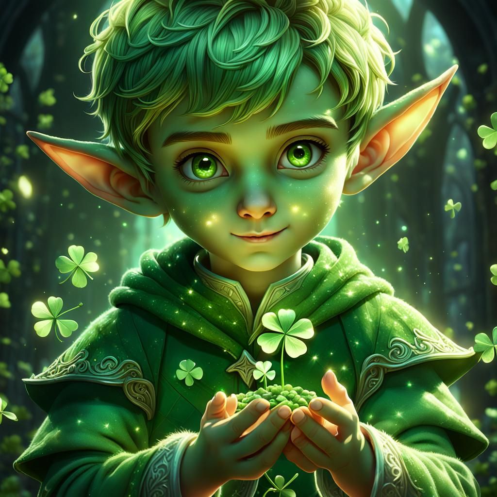 Lucky Child Holding a Four-Leaf Clover