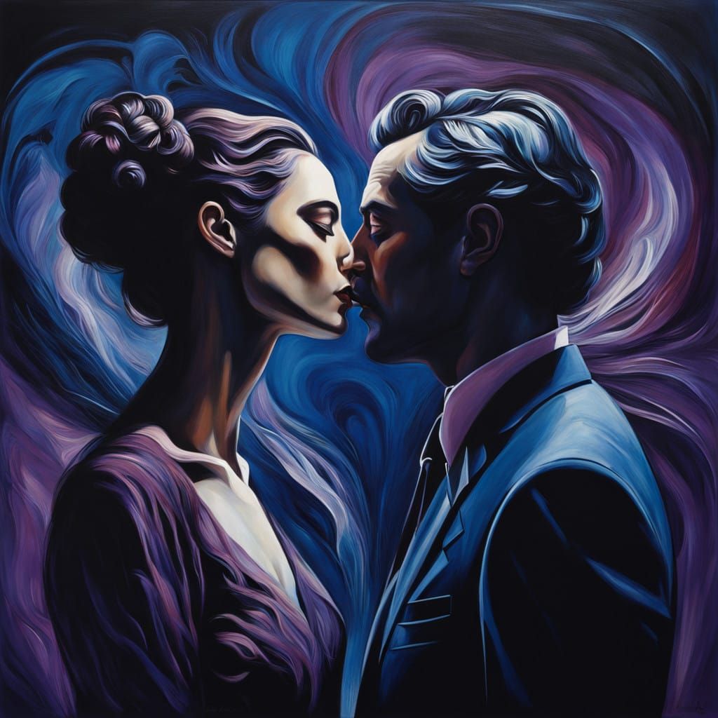 Tender Surrealist Moonlit Embrace