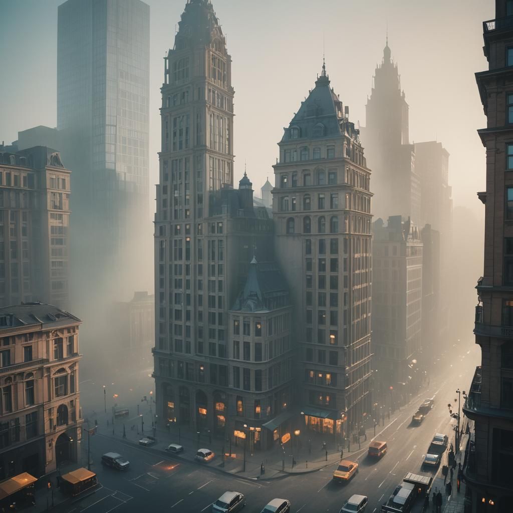 Skyscraper in 19th Century City Square, Film Noir