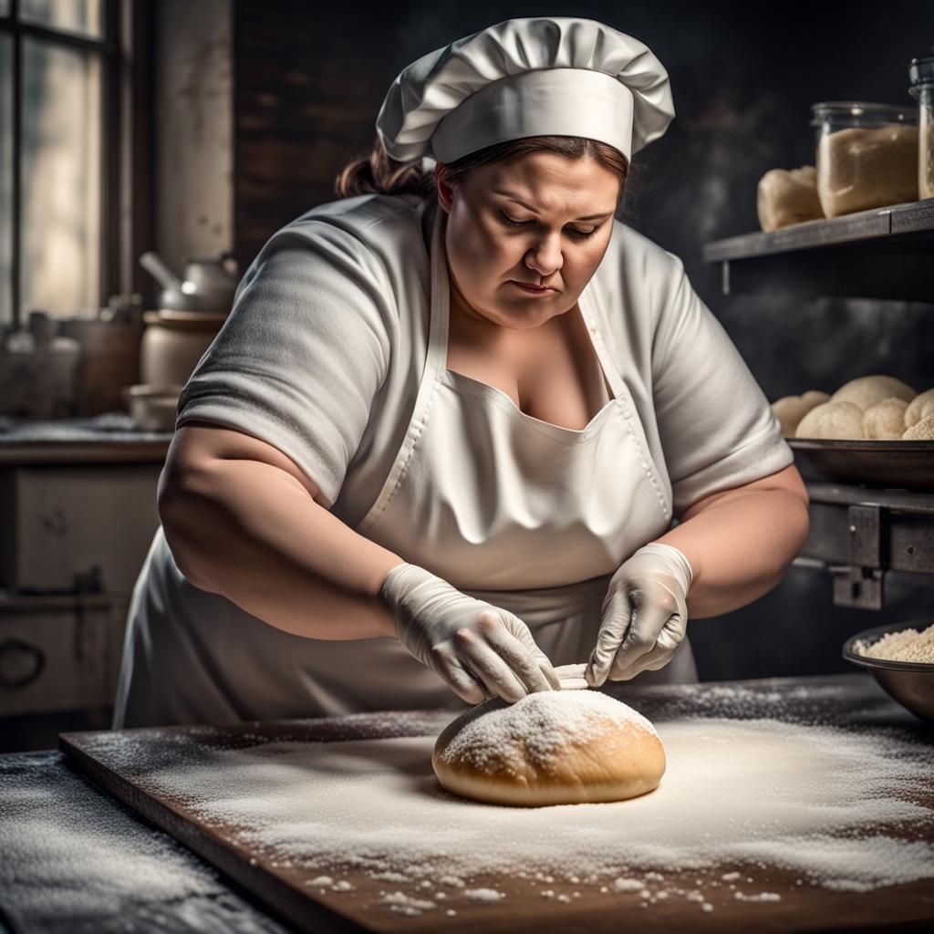 Hyperrealistic Confectioner Kneading Dough