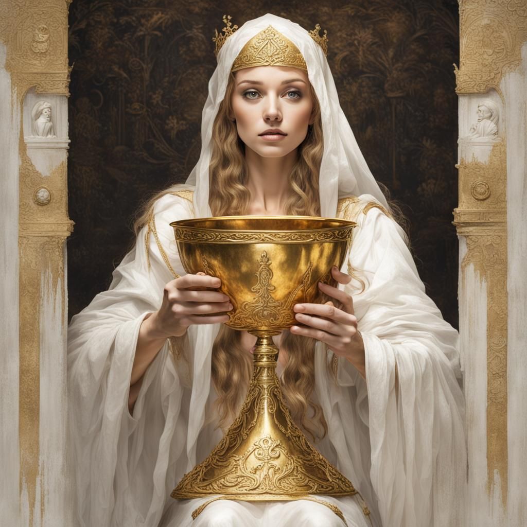 Grail Maiden Presents Holy Grail to King