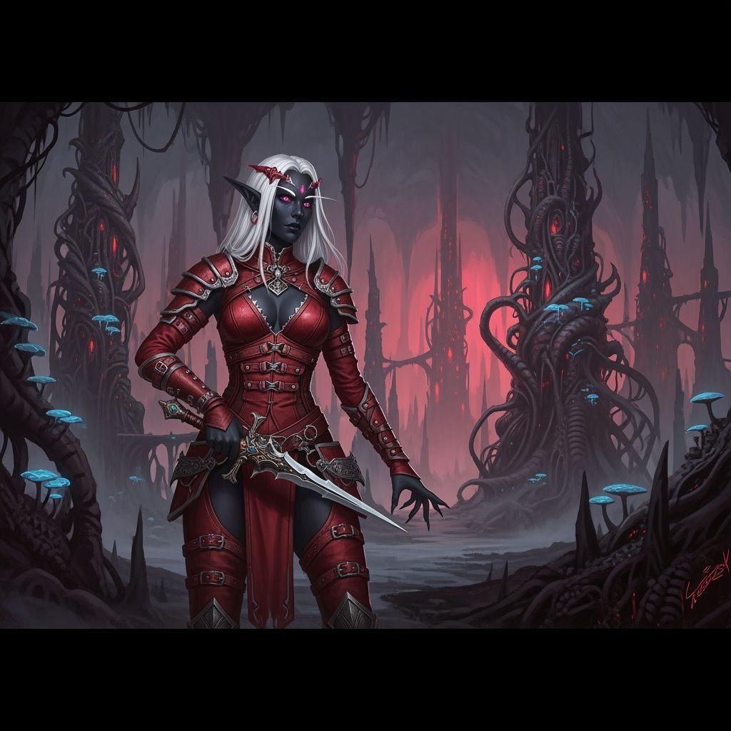 Drow Elf in Evil Underground City