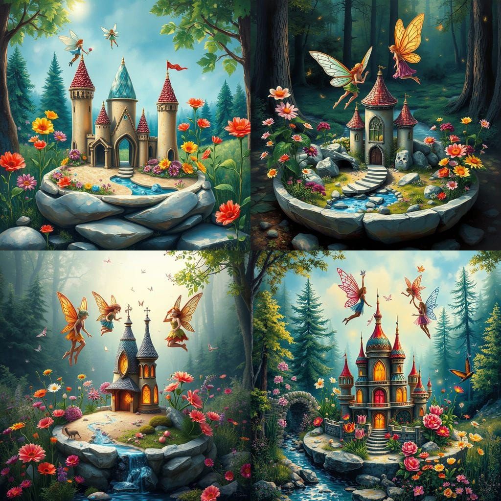 Hidden Fairy Castle in Forest, Graffiti Art Style