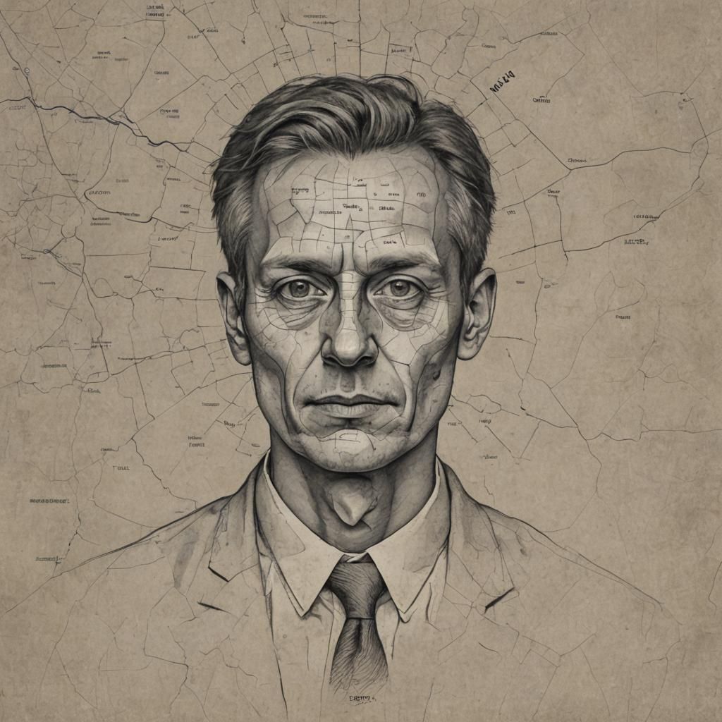 Psychedelic Futuristic Dog Portrait with Brain Map