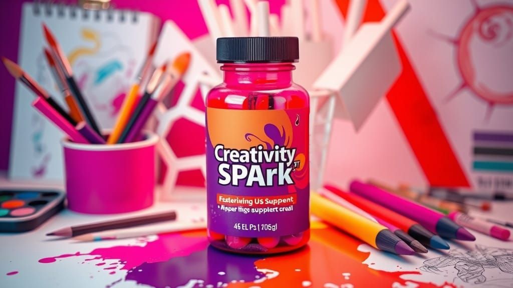 Vibrant Artist's Workspace with CreativitySpark Bottle