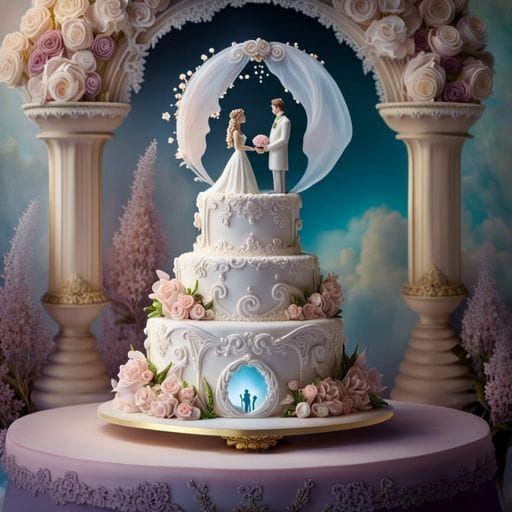 Fantasy Wedding Cake with Bride and Groom Figurines