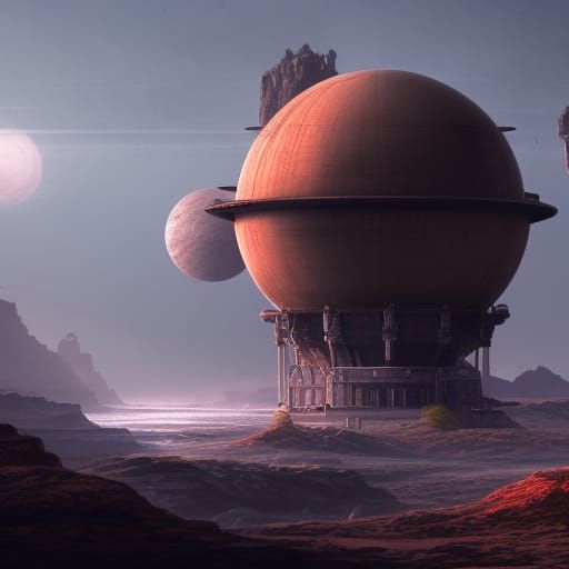 Detailed Moonbase with Rover, Digital Matte Painting