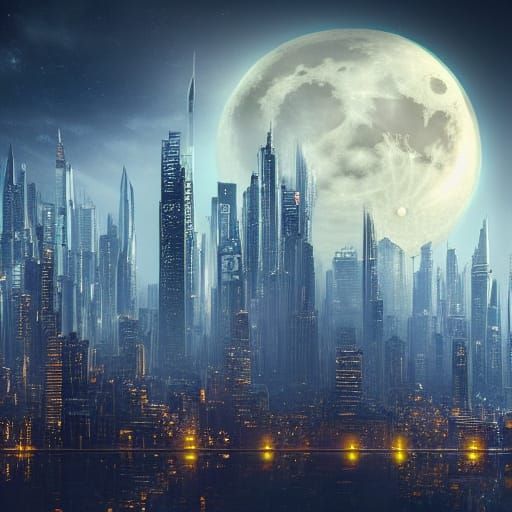 Lunar Cityscape with Earth View: Digital Matte Painting