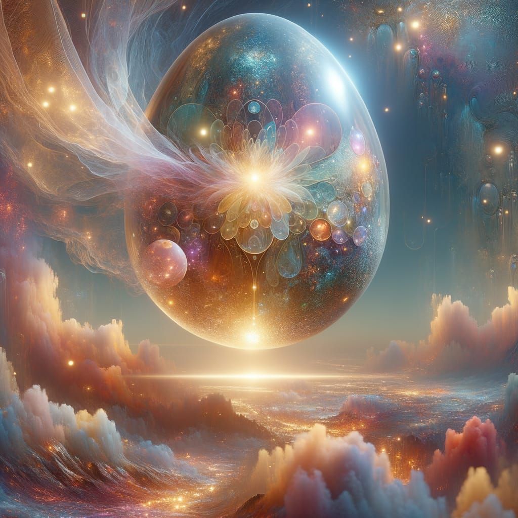 Surreal Easter Egg in Dreamlike Landscape with Glass, Metal,...