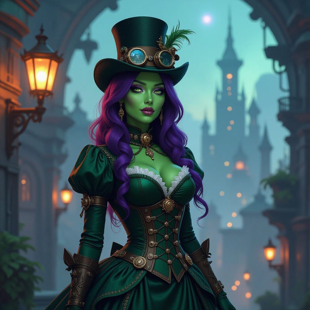 Steampunk Alien Woman Blends Into Earth City