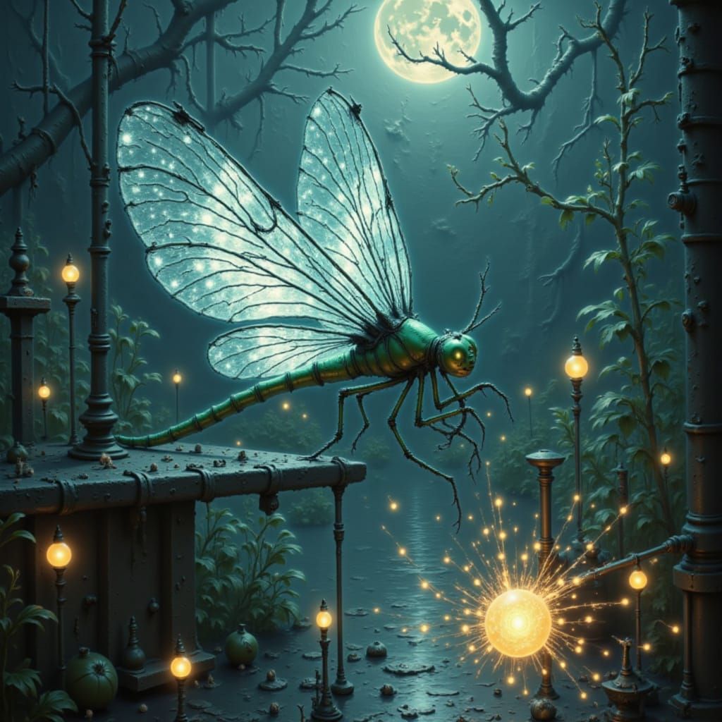 <lora:Dr Elara Vexmoor:1.0> gingham print Magical Dragonfly: "An ethereal dragonfly with shimmering blue and white gingh...