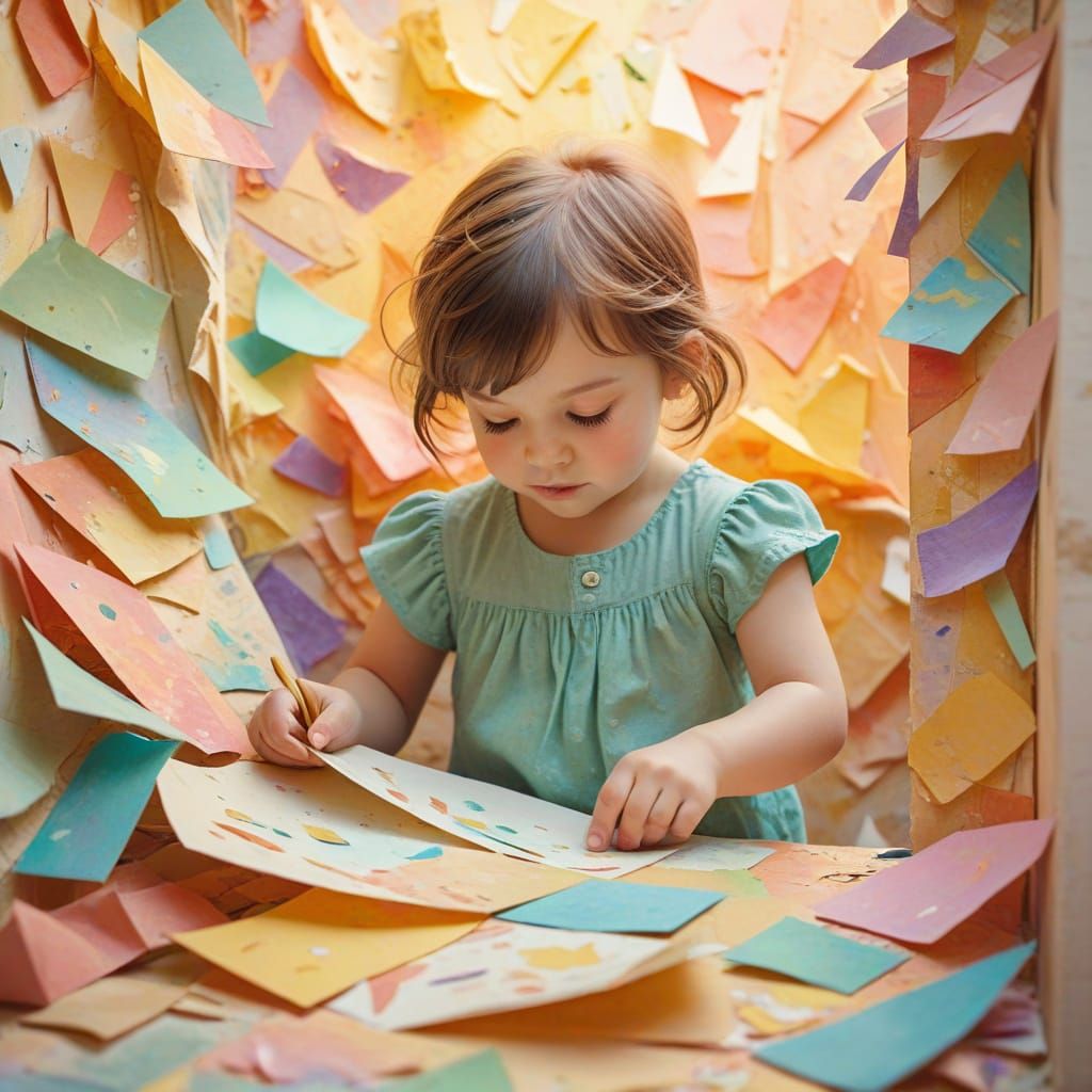 Child's Paper Play in Watercolor Style Illustration