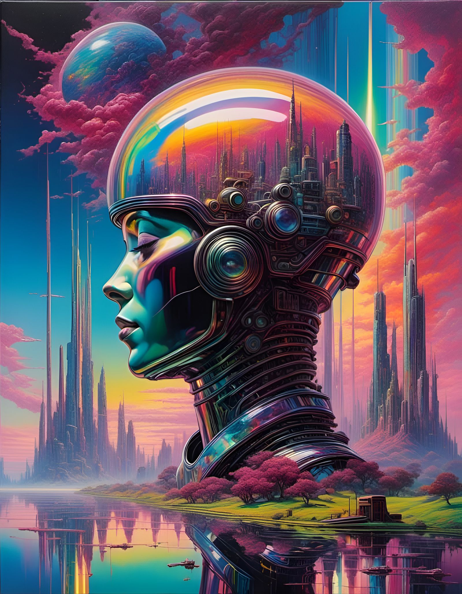 Iridescent Sci-Fi City in Synthwave Retrowave Style