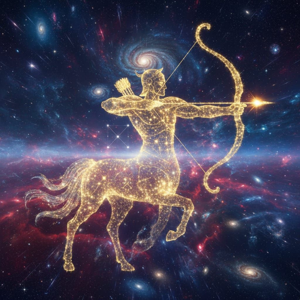 Golden Astral Sagittarius Warrior in Cosmic Dust