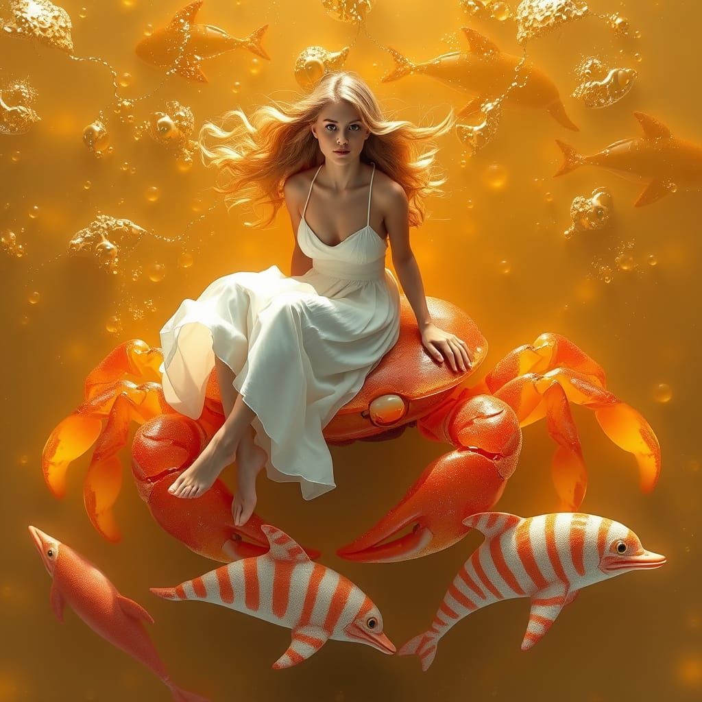 Woman Rides Gummy Crab in Soda Sea