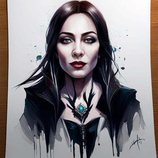 Morticia Addams Anime Portrait in Disney Art Style