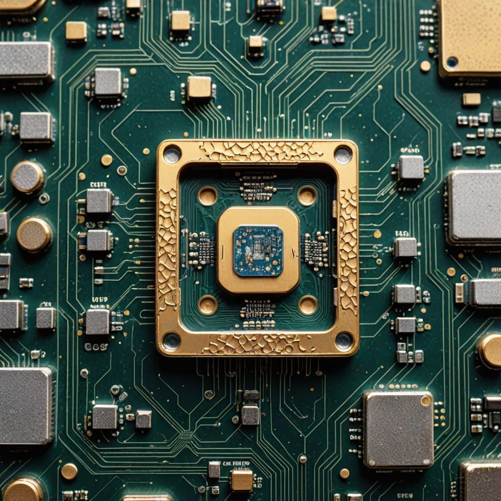 Extreme Closeup of Mottled Metallic Circuit Board