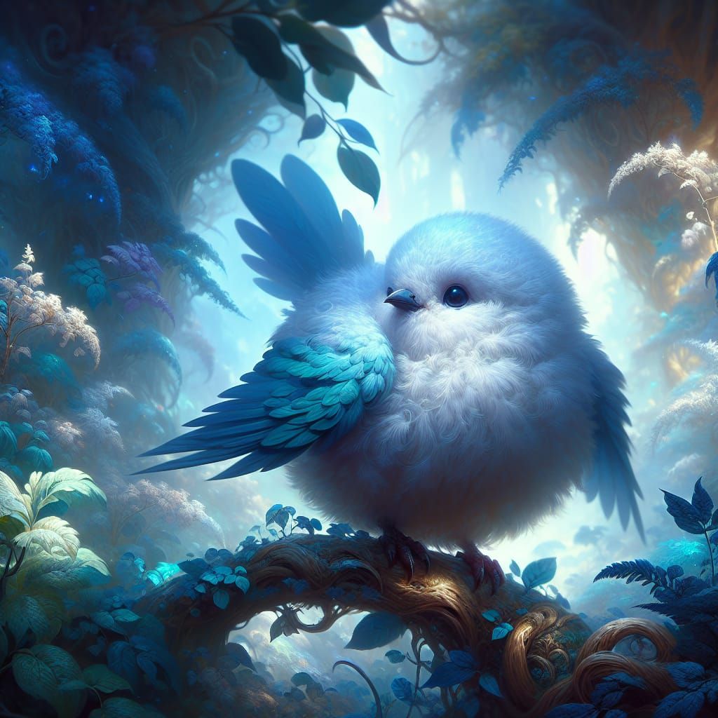 Fantastical Fluffy Blue Bird Matte Painting