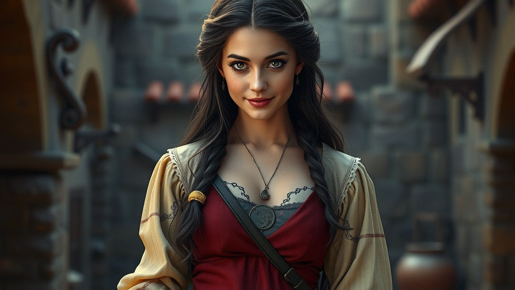 Spanish Peasant Woman with Alluring Smile, Matte Painting