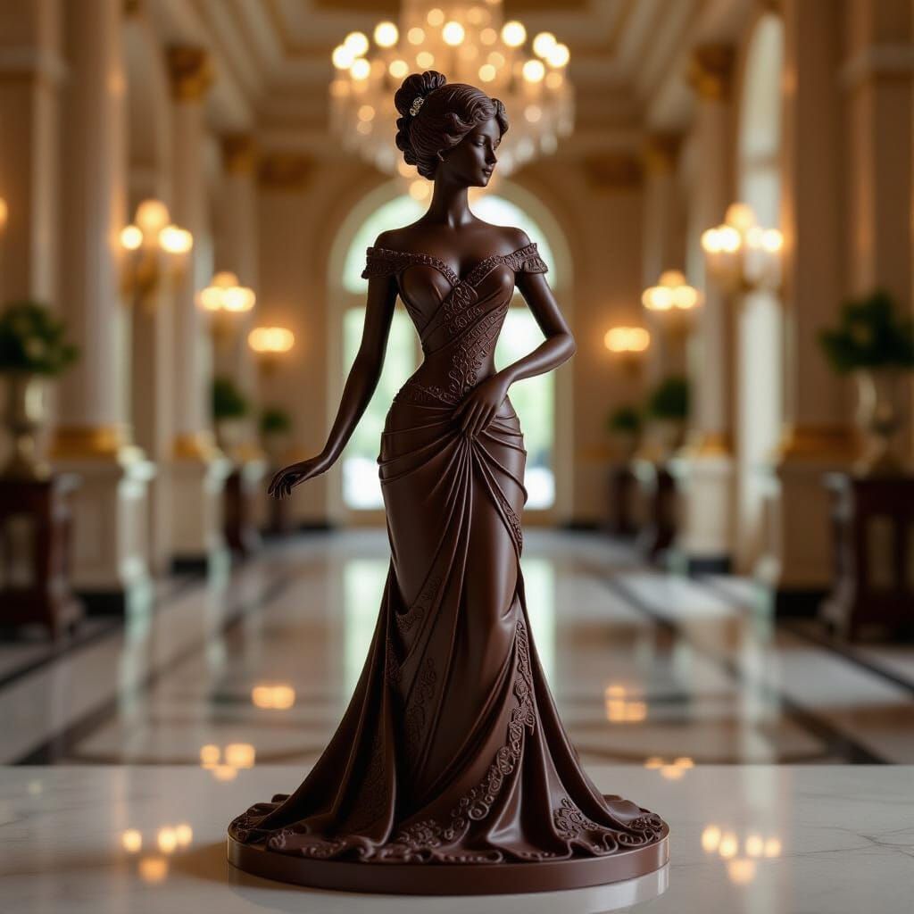 Elegant Chocolate Sculpture of Edwardian Lady