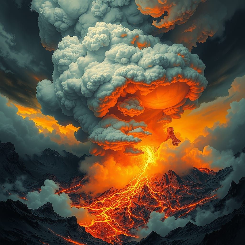 Volcano Eruption in Romantic Dystopian Style