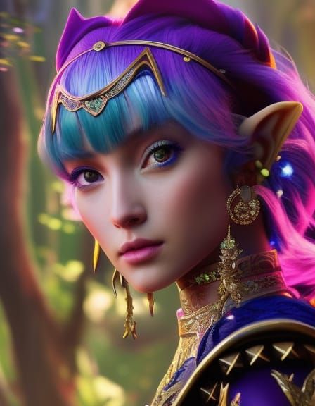 Detailed Elf Princess Portrait in Fantasy Concept Art
