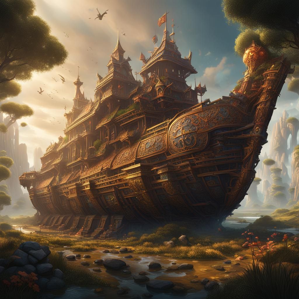 Fantastical Earth Ship Concept Art in Deep Color