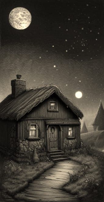 Whimsical Cottage in Dore and Rackham Style