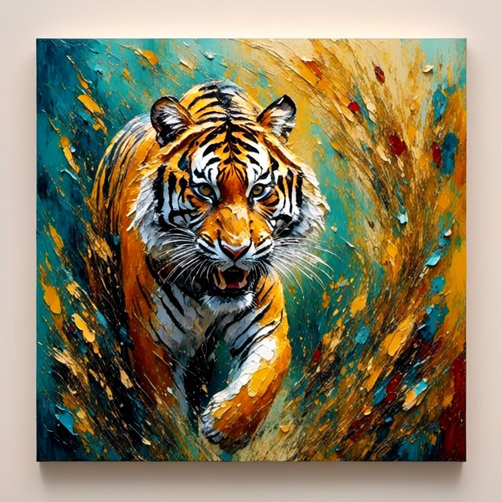 Tiger Emerges from Grass: Impasto Sculpture