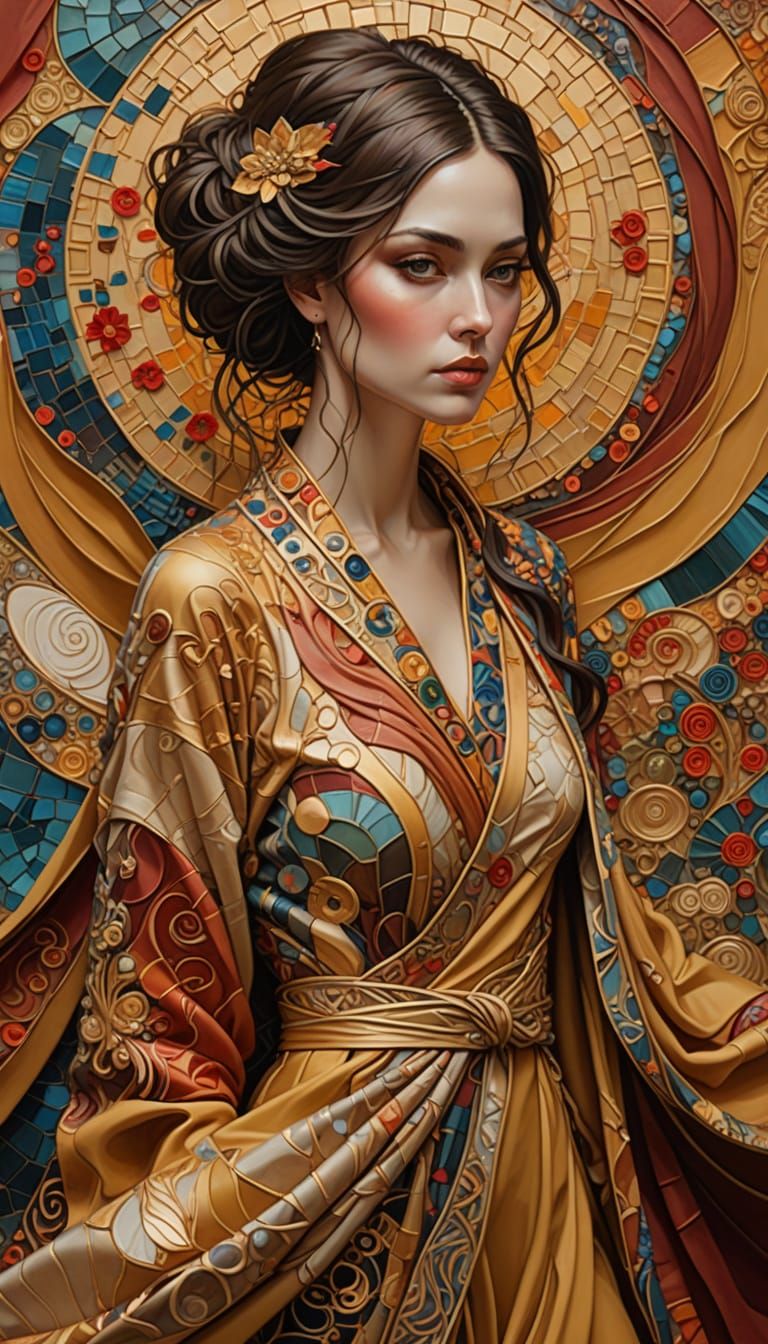 Ethereal Fabric Portrait in Kintsugi Style