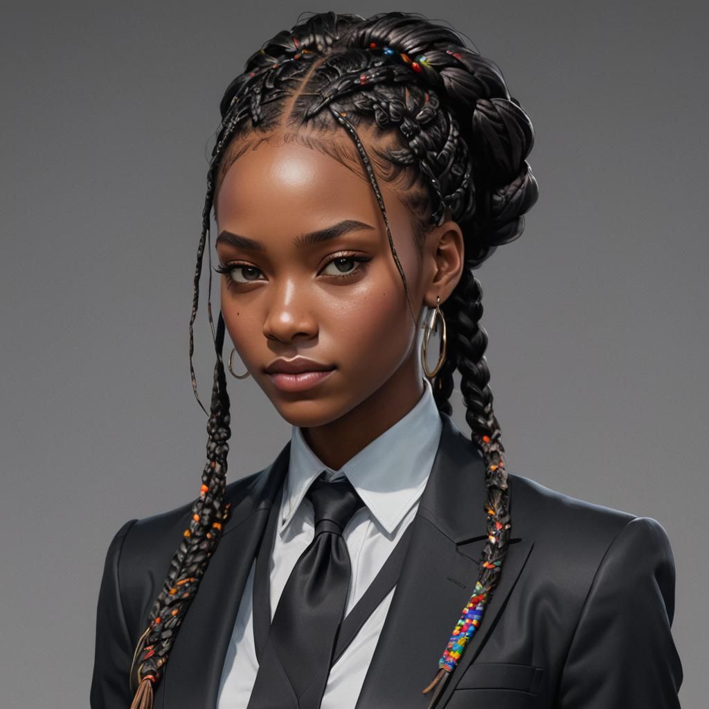Stunning Portrait of Girl with Braids in Suit