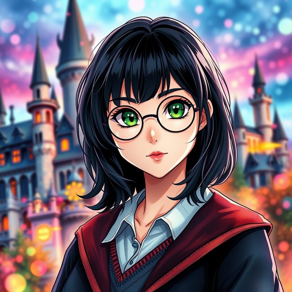 Female Harry Potter in Anime Watercolor Style
