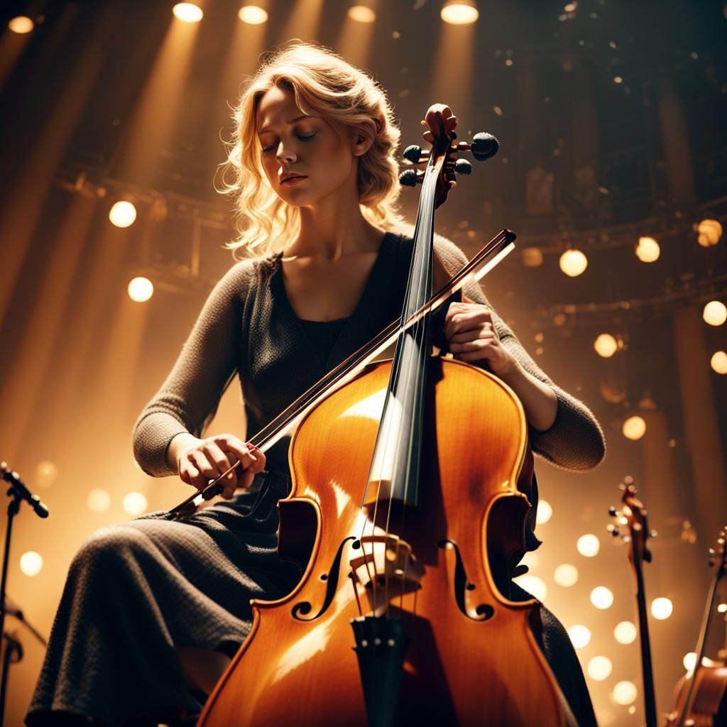 Cellist Plays on Stage in Cinematic Style