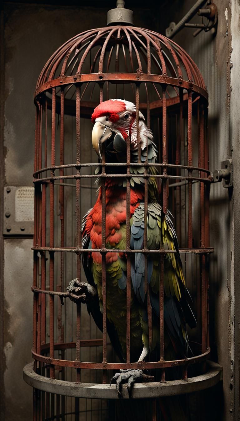 Birdman of Alcatraz in Industrial Cage, Digital Painting