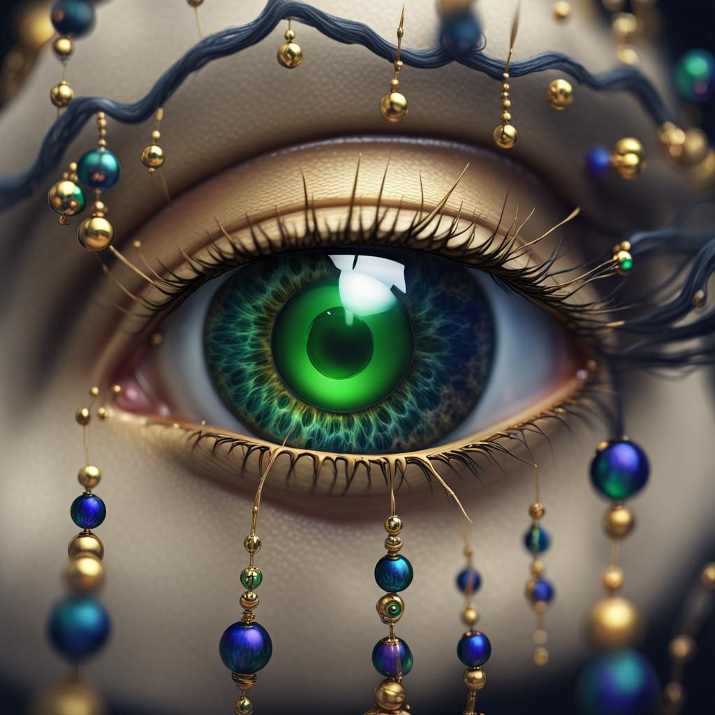 Surreal Eye with Green Lens and Golden Veins