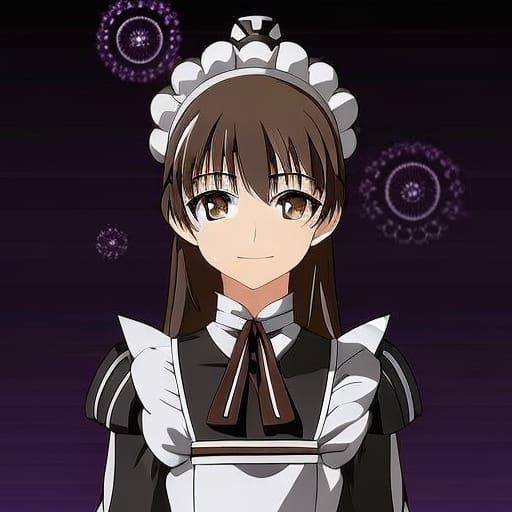Anime Maid with Brown Hair and Wide Smile