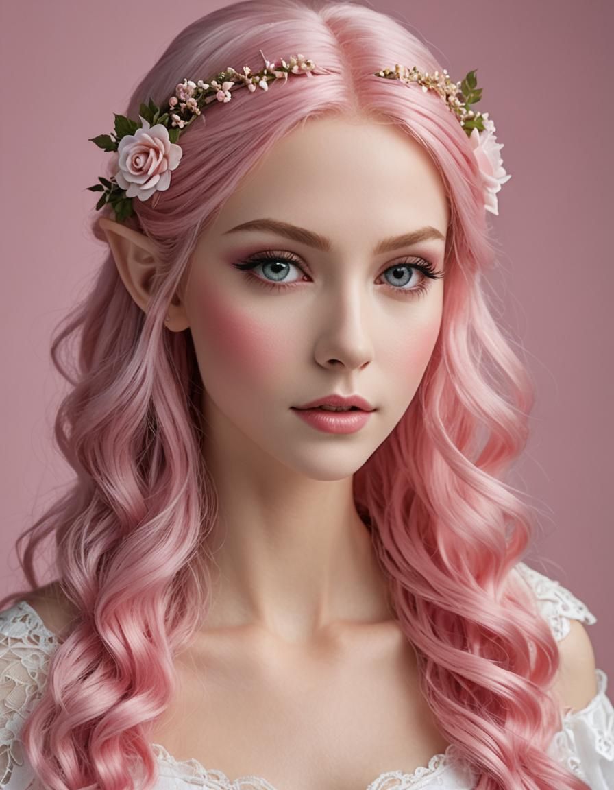 White Elf with Long Pink Hair