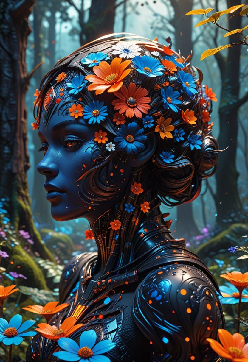 Vibrant Surreal Pop Art Forest Scene with Magic and Wonder