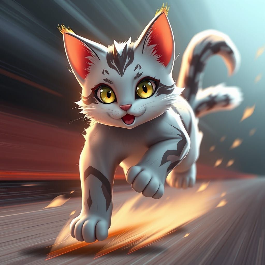 Cute Anime-Style 8K Cat in Full Sprint