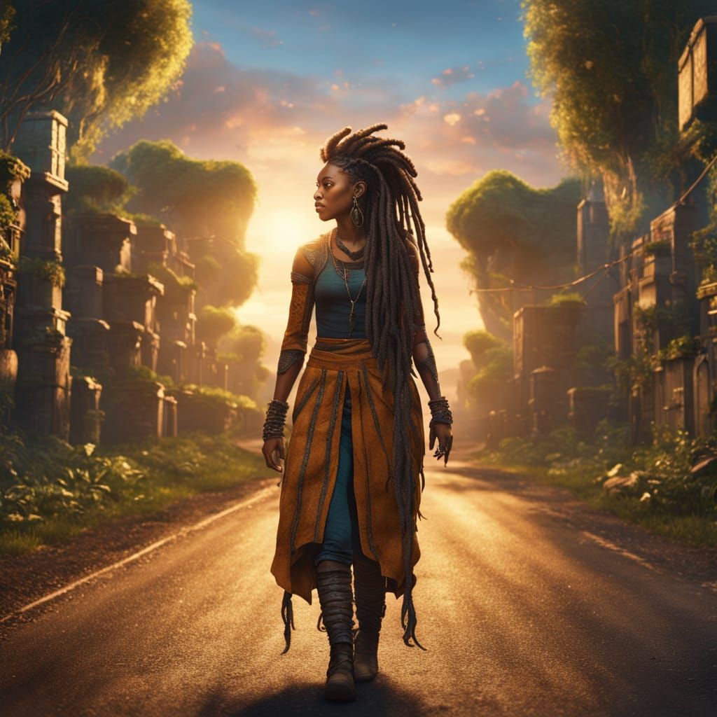 Mulatto Woman With Micro Macrame Dreads Points the Way Out