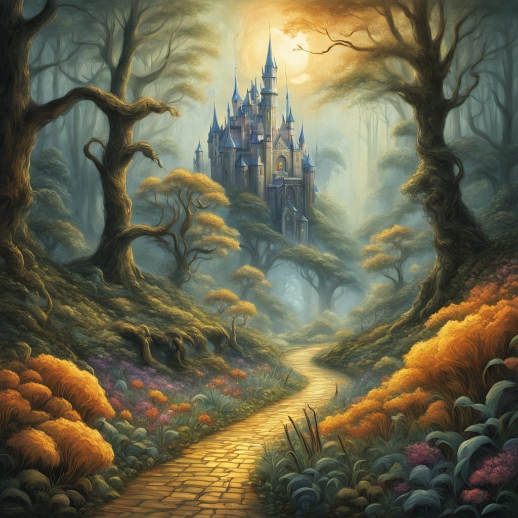 Wizard of Oz in Ethereal Gouache Forest