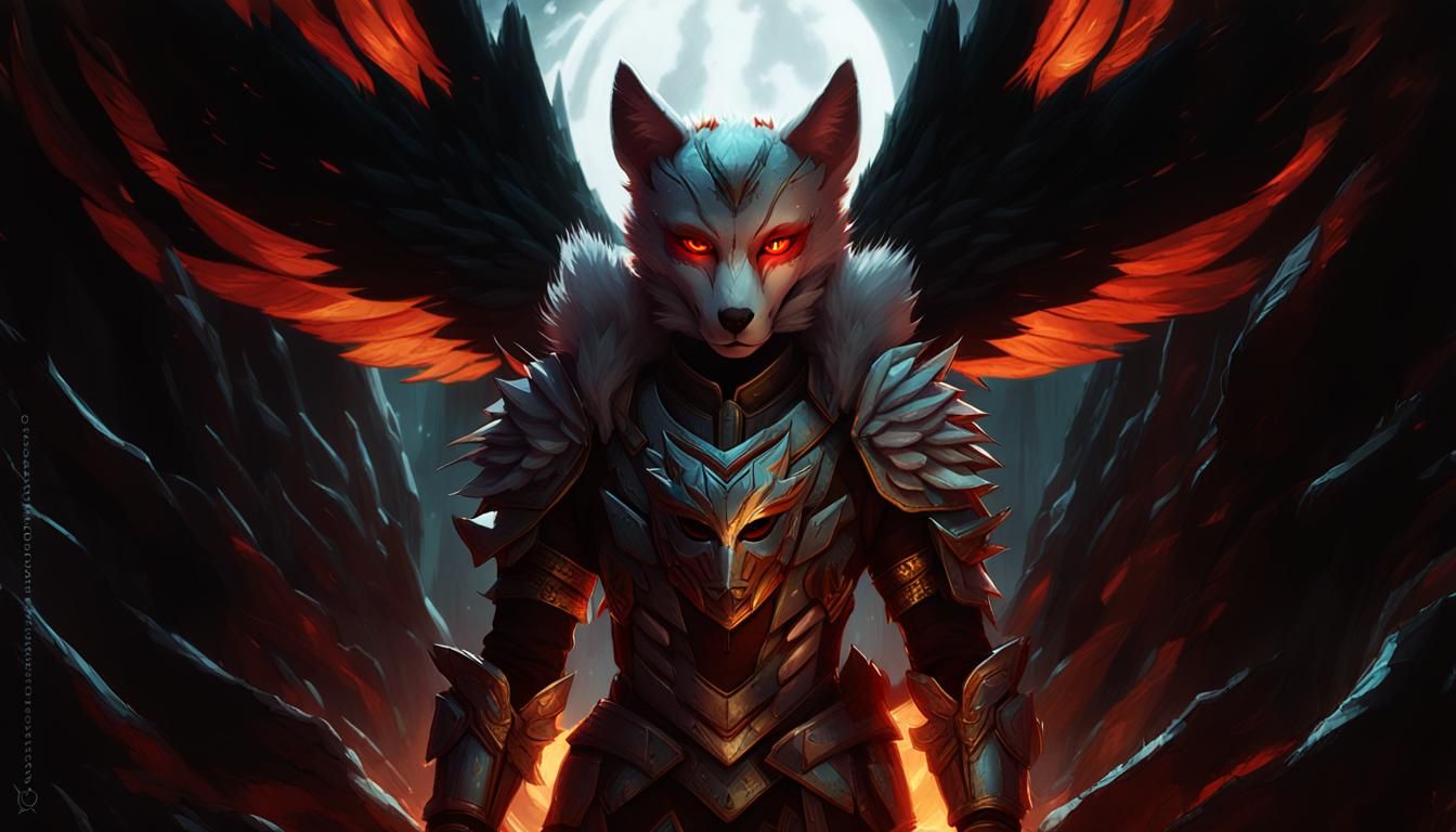 Ginger Kitsune in White Armor Fantasy Art