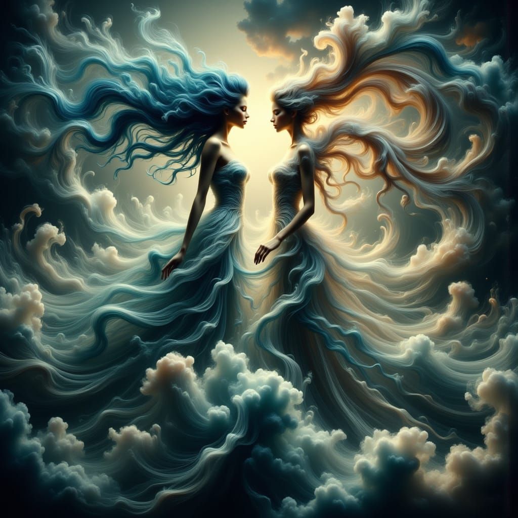 Majestic Wind God and Goddess in Turbulent Tornado