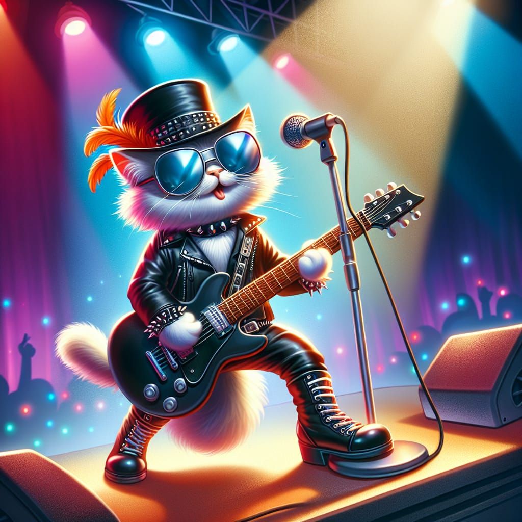 Feline Rock Star in Whimsical Stage Performance