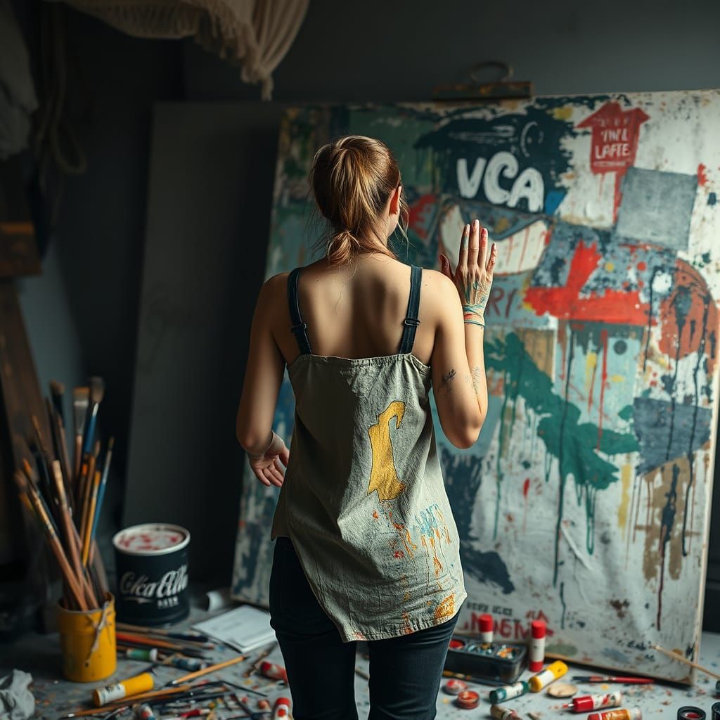 Expressionist Painter in Dimly Lit Studio