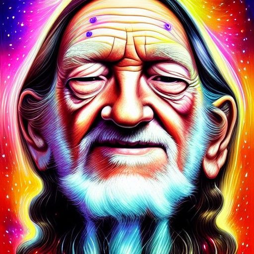 Willie Nelson Portrait with Luminous Sparkles