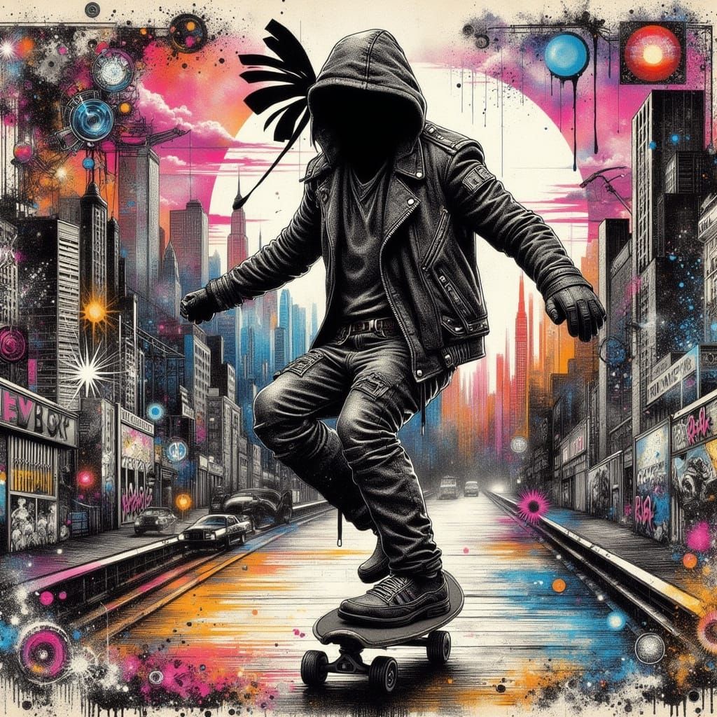 Skateboarding Ghost in Graffiti Alley