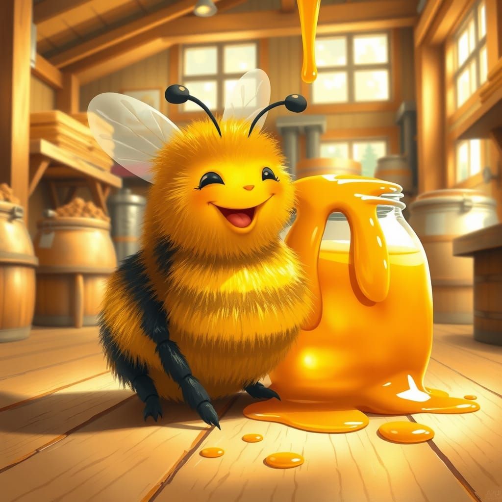 An cute obese bumblebee with a euphoric face sits next to a ...
