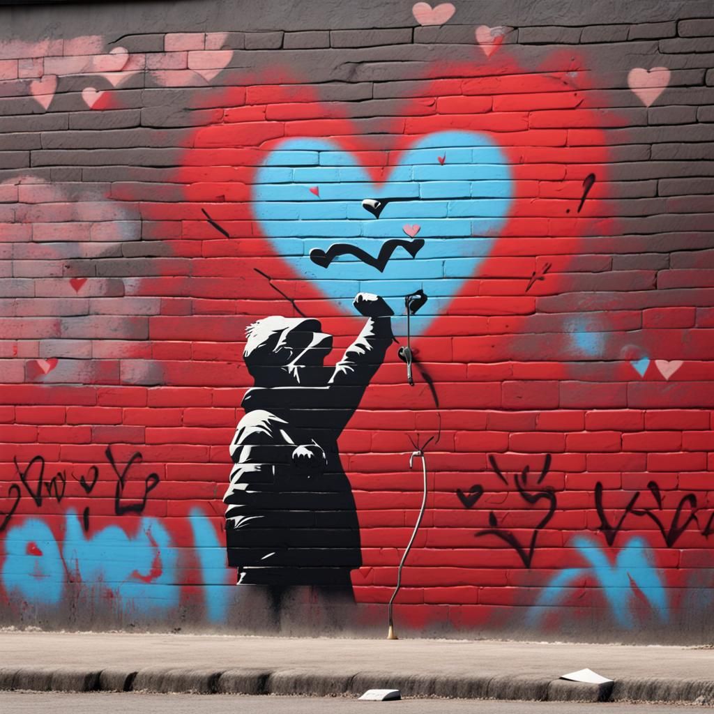 Banksy Style Graffiti Art: Heart of Love