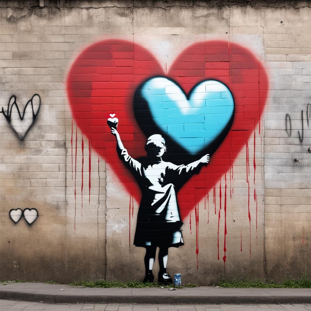 Banksy Style Graffiti Heart Wall Art
